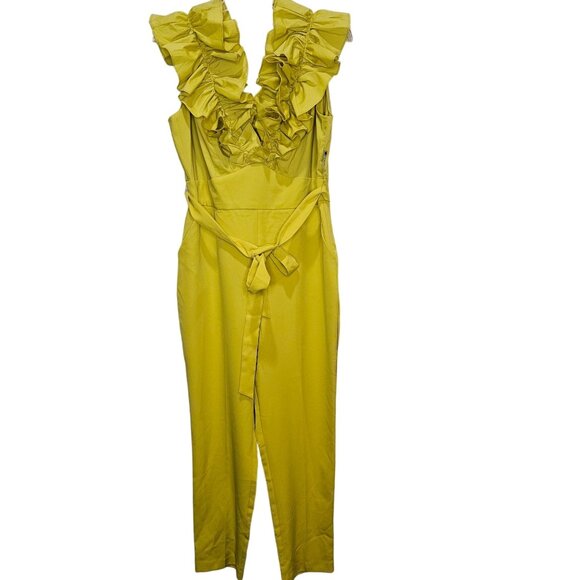 New York & Company XL Madie Ruffle Sleeveless Jumpsuit Chartreuse NEW - Picture 3 of 10